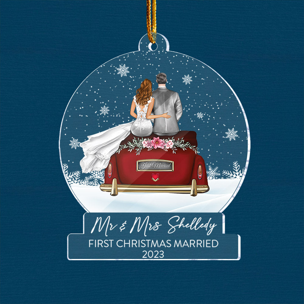 Personalized Mr And Mrs Wedding Christmas Ornament - First Christmas Married Acrylic Ornament For Couple