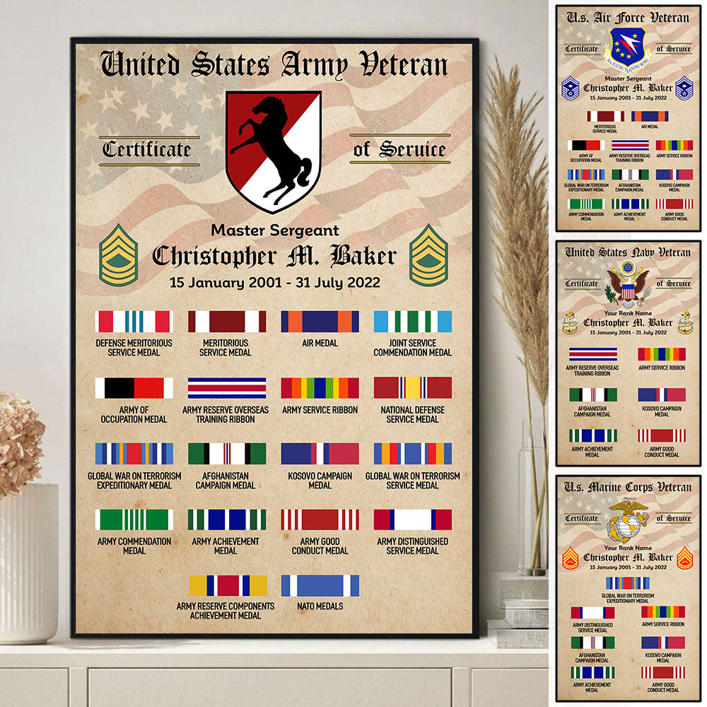 Custom Canvas For Veteran Custom Veteran Information Rank Medal Ribbon Canvas For Veteran Proud Served K1702