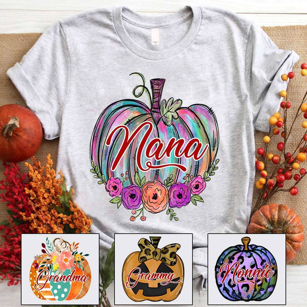 Nana Pumpkin Leopard Autumn Shirt, Grandma Nana Halloween Shirt, Custom Grandma Nickname Shirt.