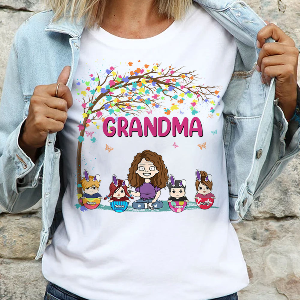 Grandma Clipart Easter Eggs With Little Bunnies Easter Day Personalized Shirt For Grandma