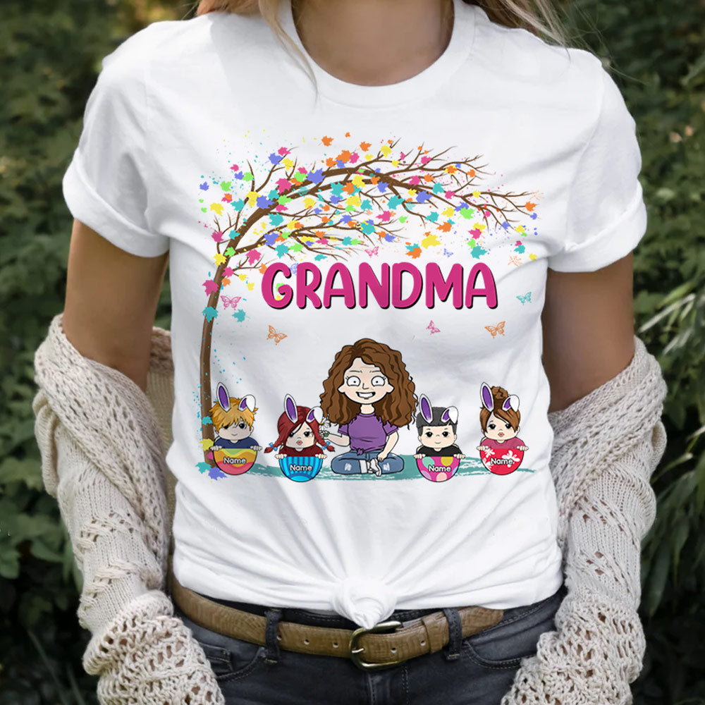 Grandma Clipart Easter Eggs With Little Bunnies Easter Day Personalized Shirt For Grandma