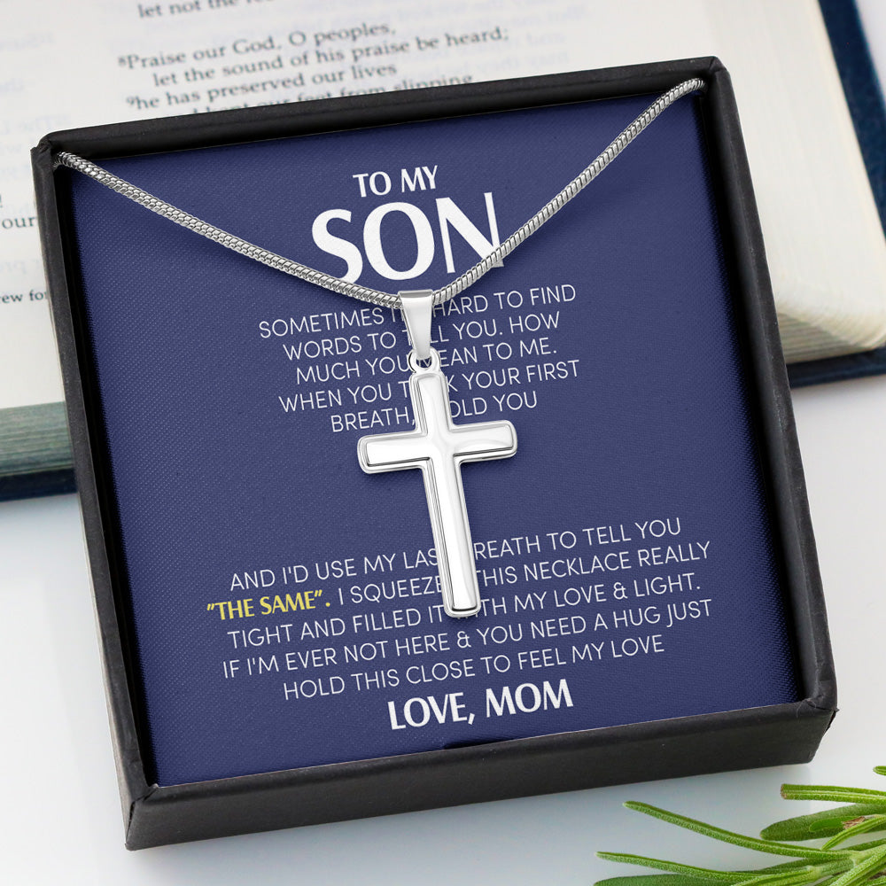 Personalized To My Son Stainless Cross Necklace From Mom Sometimes It's Hard To Find Words