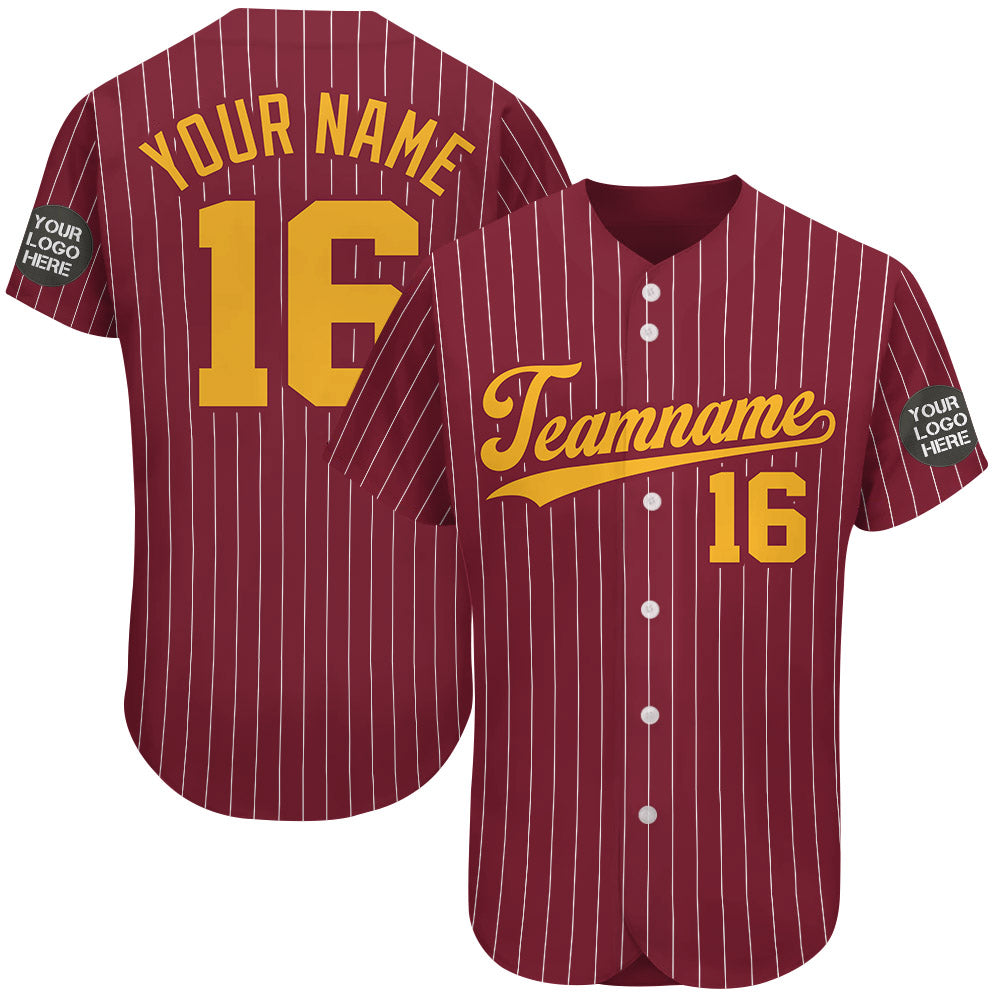 Custom Logo Name Number Crimson Pinstripe Baseball Jersey