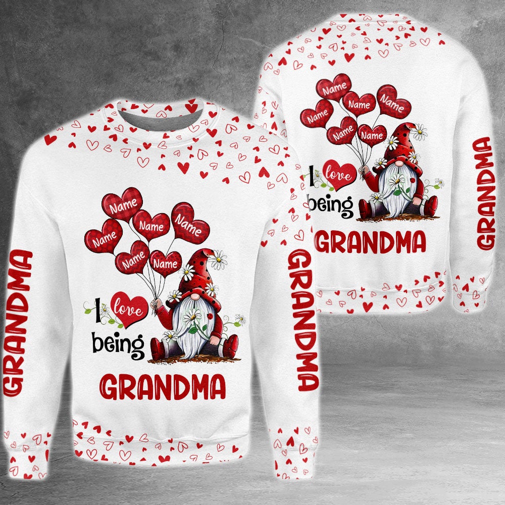 Personalized I Love Being Grandma Gnomes Balloon Hearts 3D Shirt Grandma With Grandkids Name Gnomes 3D All Over Print Shirt Hoodie Zip Hoodie