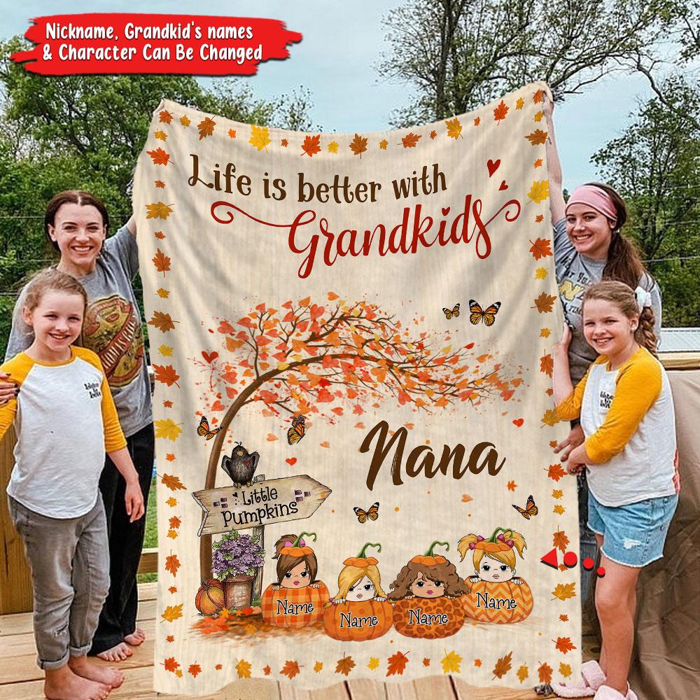 Personalized Nana Little Pumpkin Fall Blanket, Life Is Better With Grandkids Nana Pumpkin Blanket, Custom Nana With Grandkids Blanket.