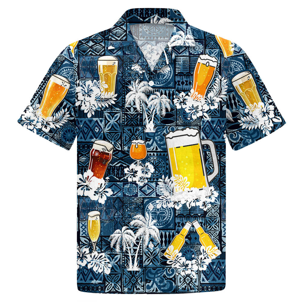 Beer Hawaiian Shirt Style Blue Drinking Shirt Beer Lover Gift