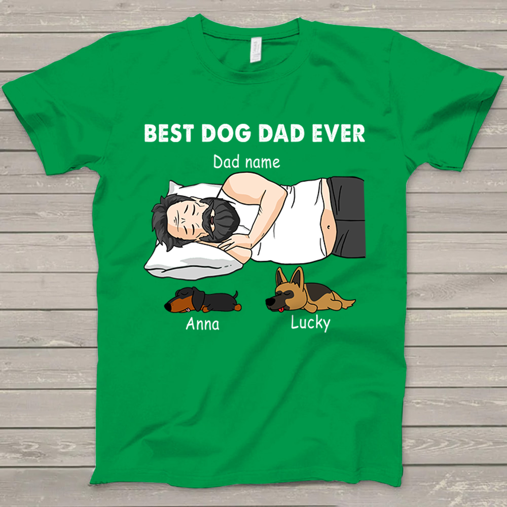 Personalized Dad Bod Sleeping With Dogs, Best Dog Dad Ever Funny T-Shirt Gift For Dog Dad