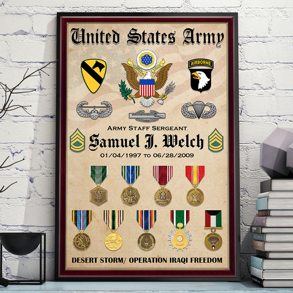 Personalized Branch Division Badges Medal Poster Canvas For Veteran Wall Art Gift For Veteran Dad Grandpa H2511