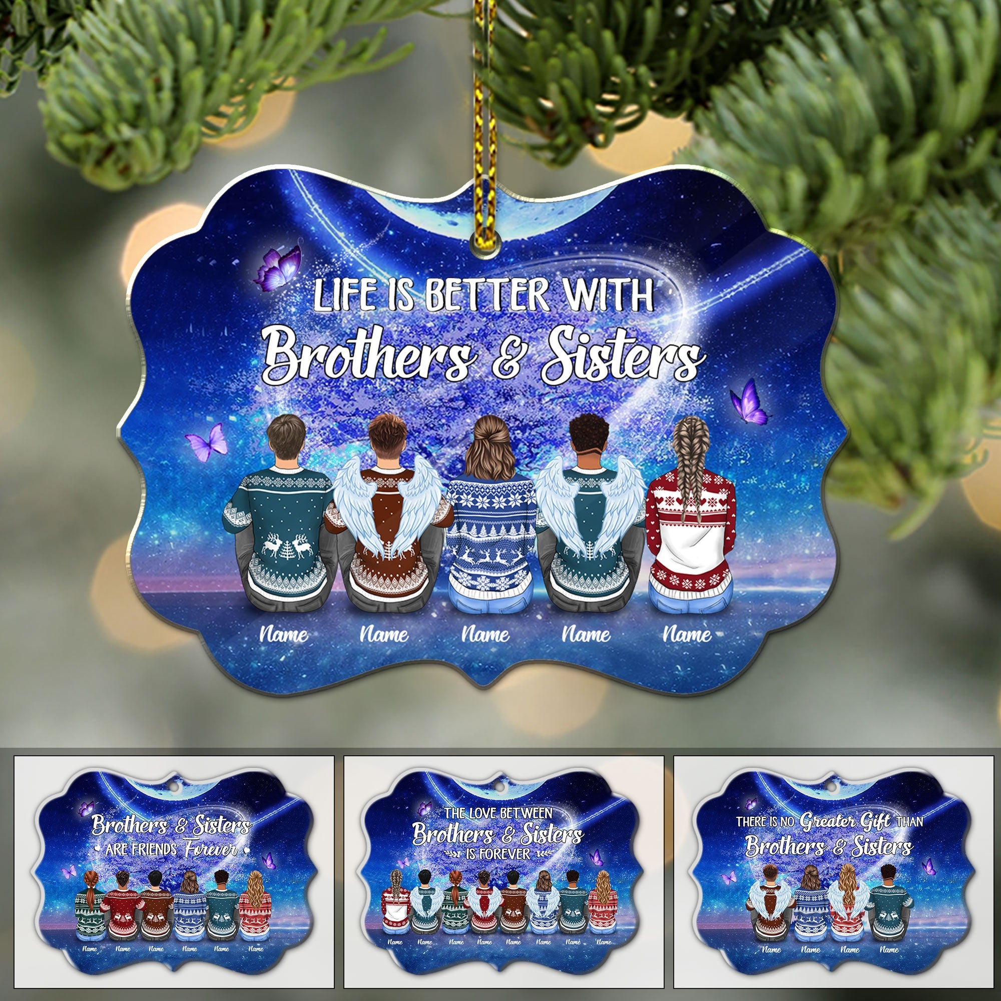 Life Is Better With Sisters And Brother Angle Wings Personalized Ornament Gift For Sister Brother