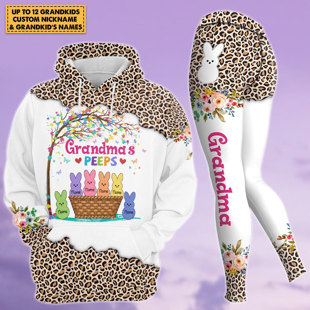 Grandma's Peeps Leopard Pattern Personalized All Over Print, 3D Hoodie, Tanktop And Legging Set For Grandma