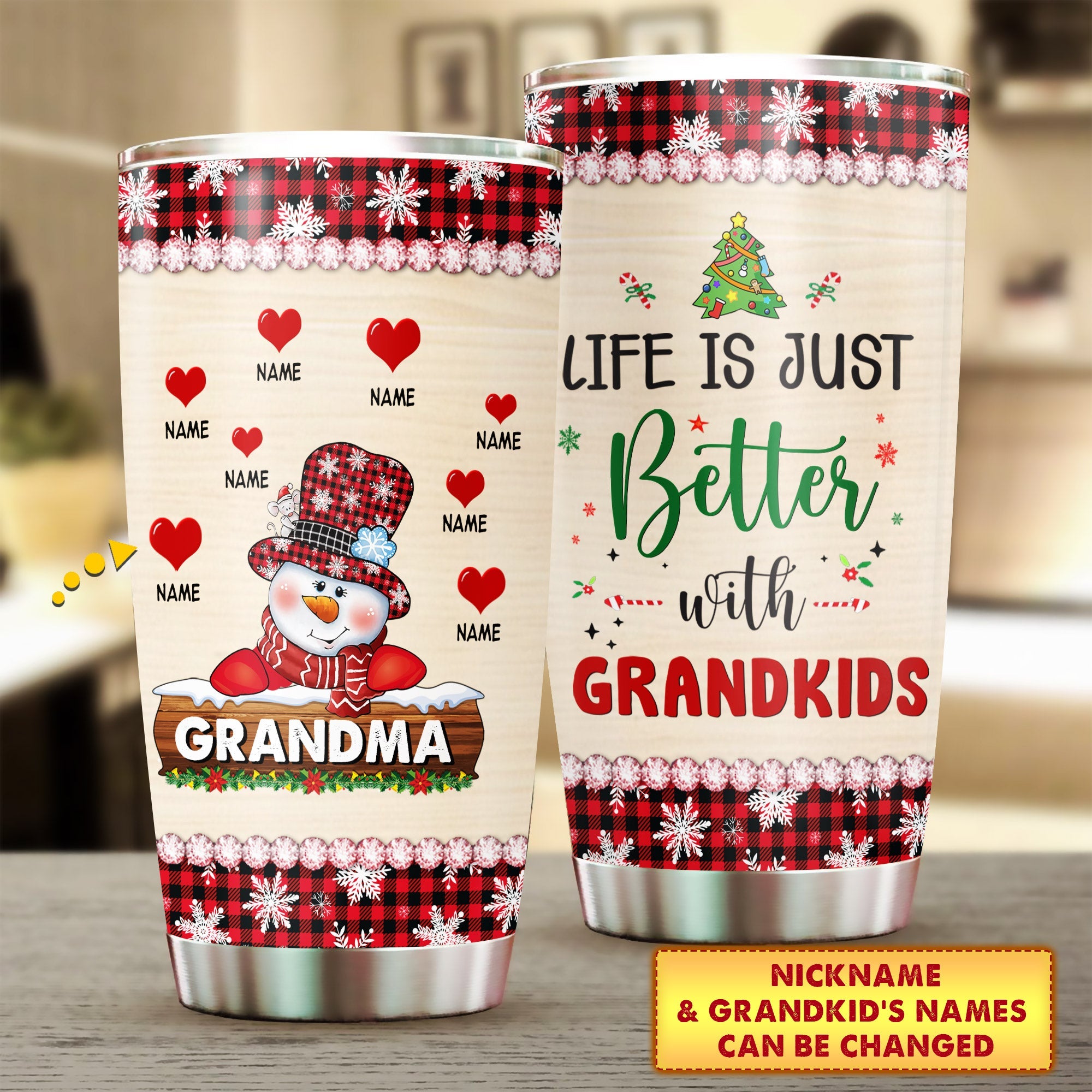 Grandma's Life Is Just Better With Grandkids Snowman Christmas Personalized Tumbler For Grandma