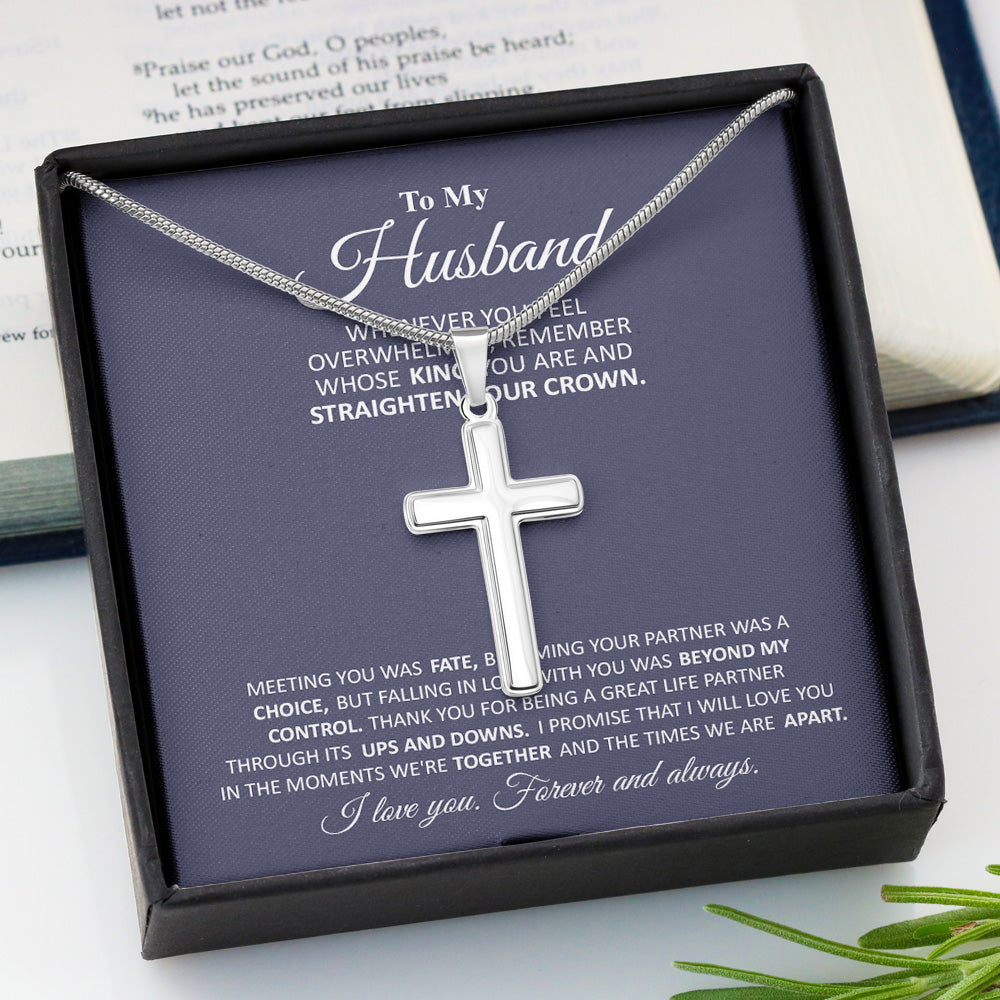Personalized To My Husband Necklace From Wife, Husband Stainless Cross Necklace Gift For Men Whenever You Feel Overwhelmed