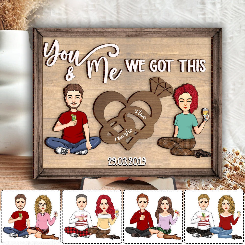 Couple Heart Rings Valentine‘s Day Gift Personalized 2 Layered Art Piece, Best Gifts For Couple