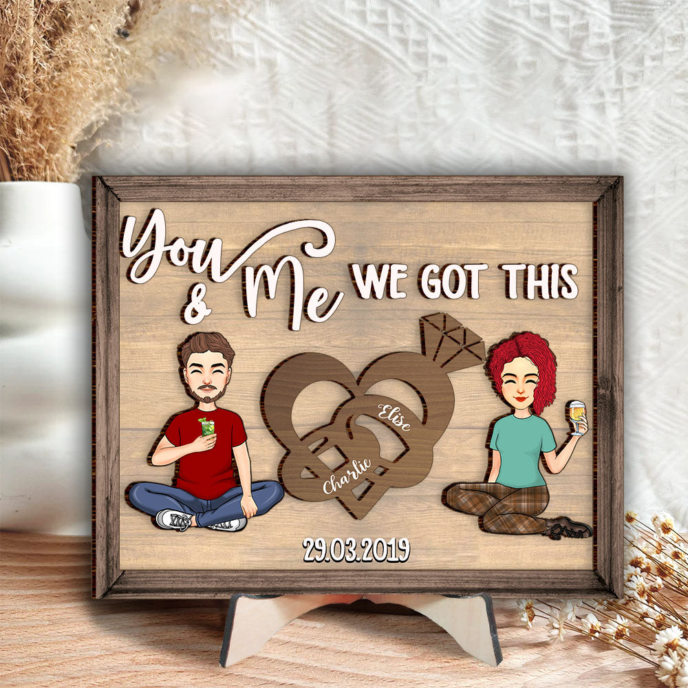 Couple Heart Rings Valentine‘s Day Gift Personalized 2 Layered Art Piece, Best Gifts For Couple
