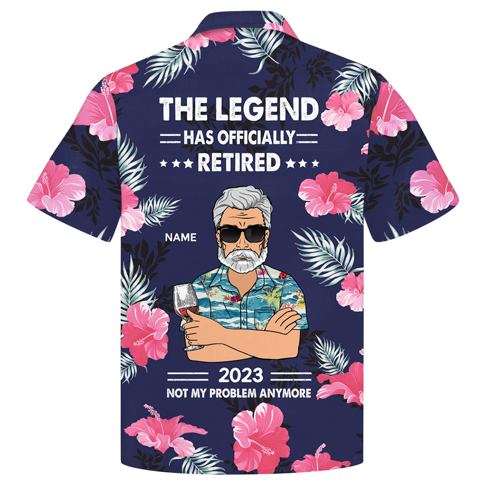 The Legend Has Officially Retired - Personalized Retirement Hibiscus Hawaiian Shirt Gift For Grandpa