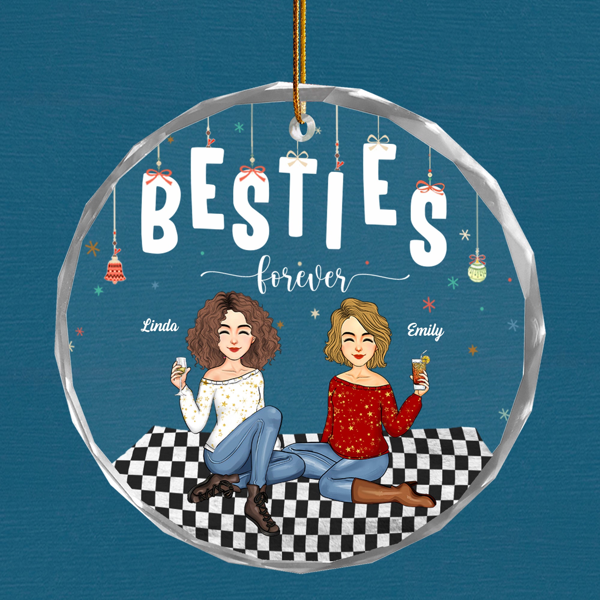 Luxury Ornament Besties Forever - Personalized Glass Ornament Gift For Besties, Best Friends