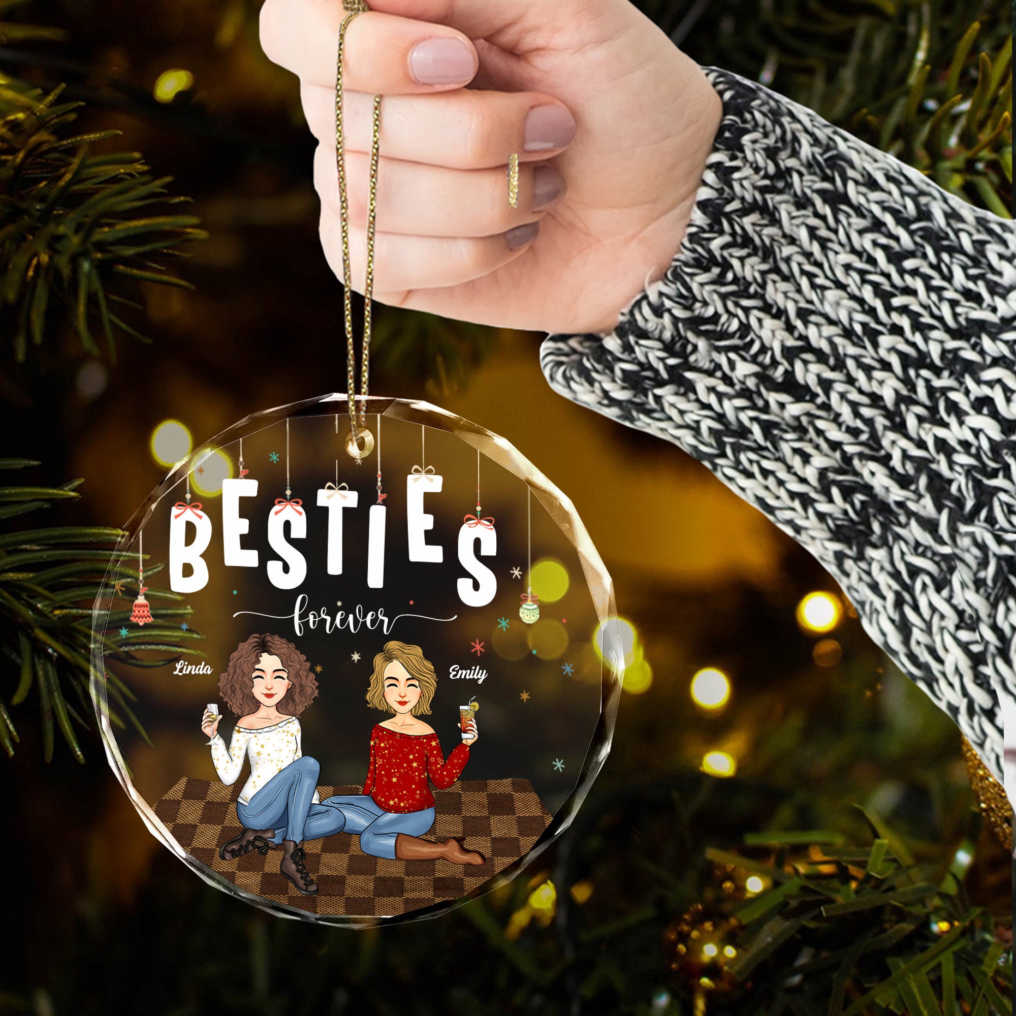 Luxury Ornament Besties Forever - Personalized Glass Ornament Gift For Besties, Best Friends