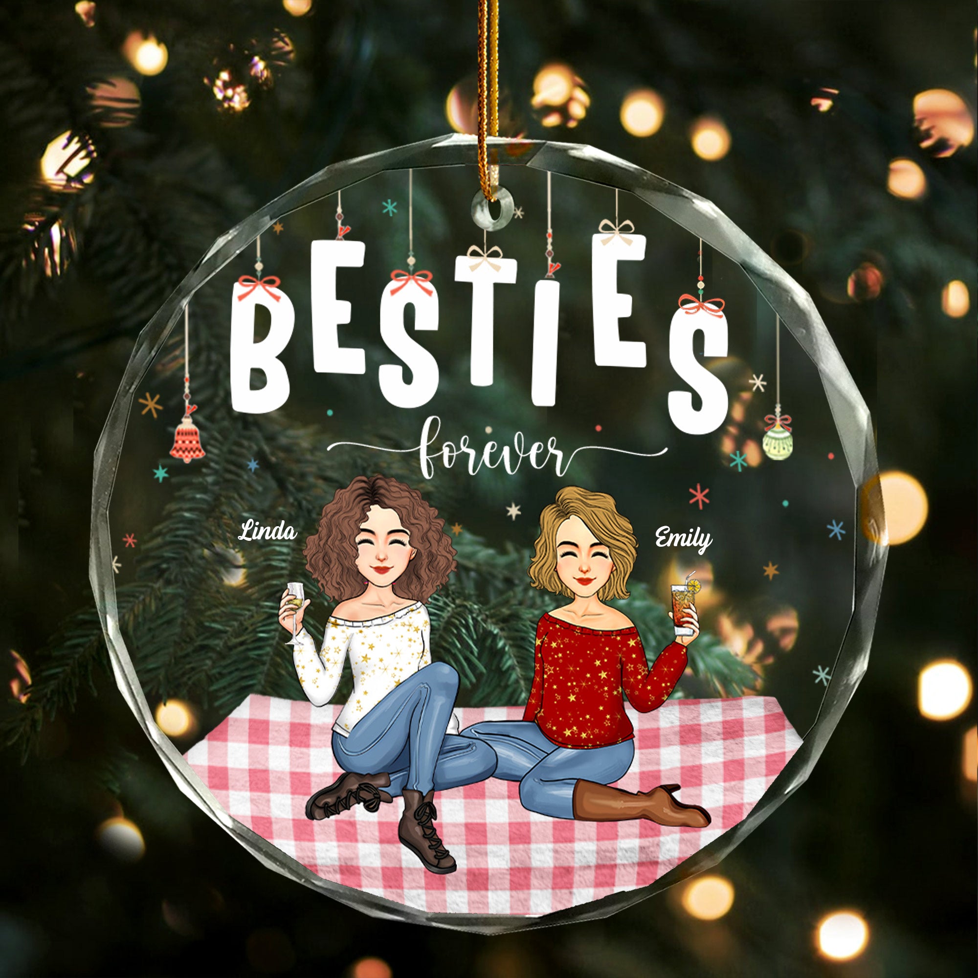 Luxury Ornament Besties Forever - Personalized Glass Ornament Gift For Besties, Best Friends