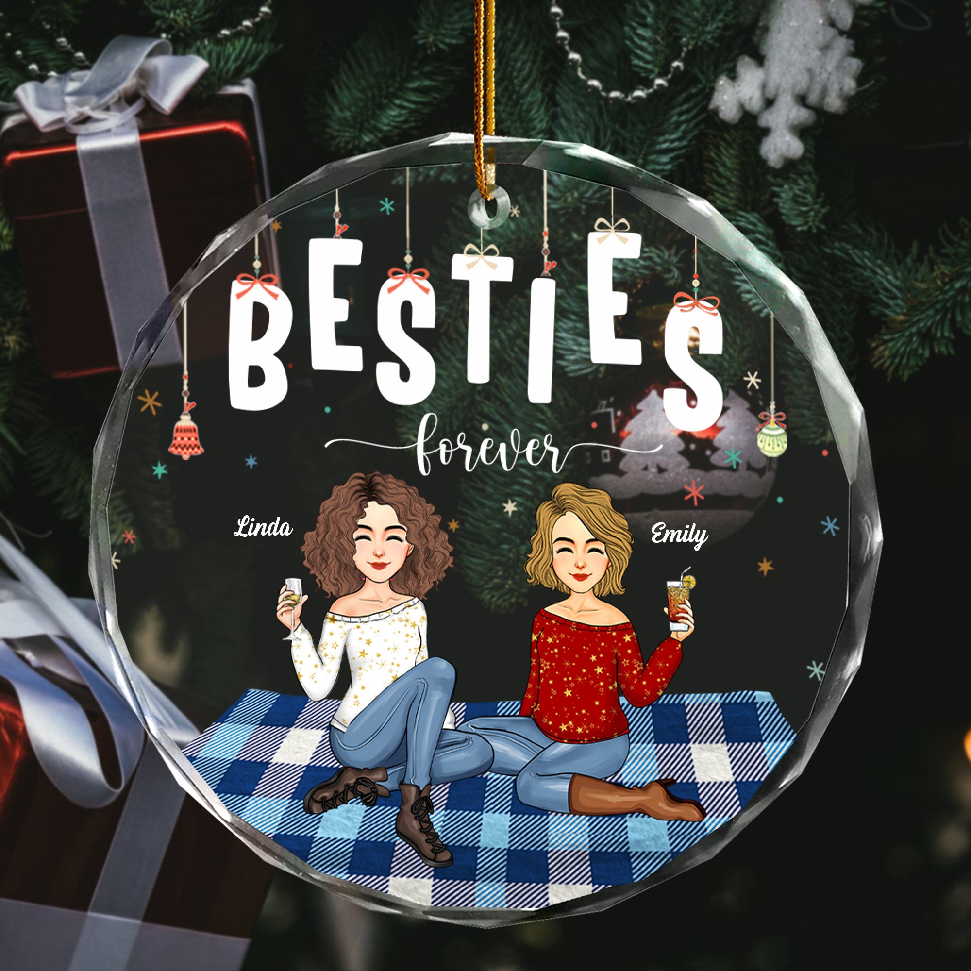 Luxury Ornament Besties Forever - Personalized Glass Ornament Gift For Besties, Best Friends