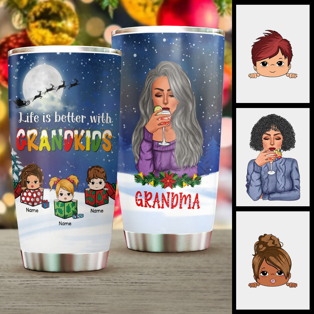 Life Is Better With Grandkids Winter Landscape Christmas Personalized Tumbler For Grandma