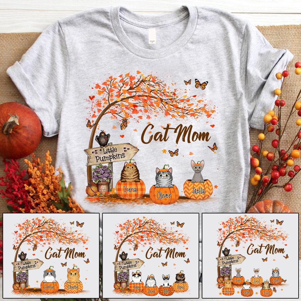 Cat Mom Little Pumpkin Autumn Halloween Shirt, Funny Cat Mom Halloween Shirt, Custom Cat And Name Shirt.
