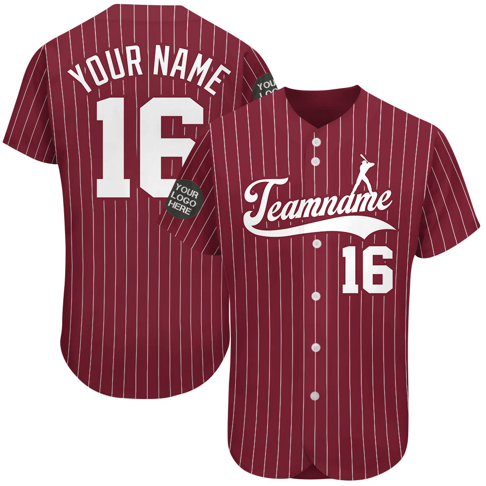 Custom Logo Name Number Crimson Pinstripe Baseball Jersey
