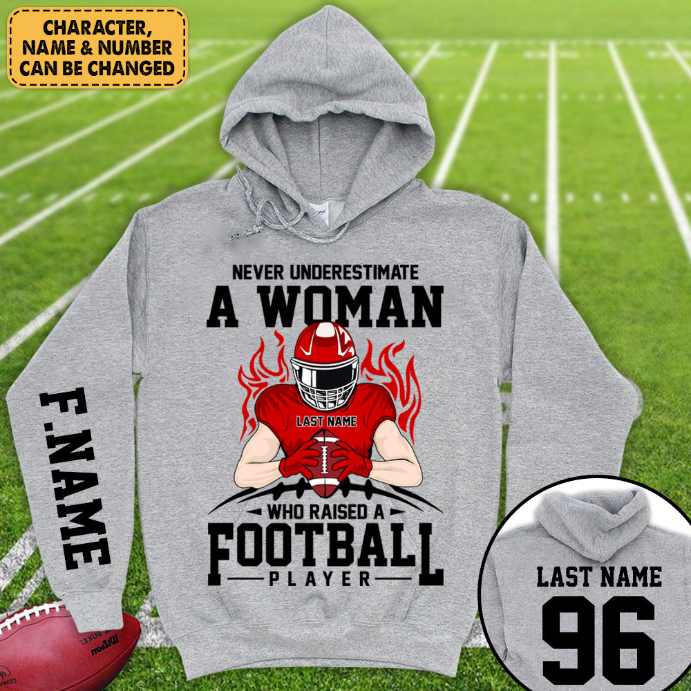 Personalized Shirt Never Underestimate A Woman Who Raised A Football Player All Over Print Shirt For Football Mom Dad Game Day Shirt H2511
