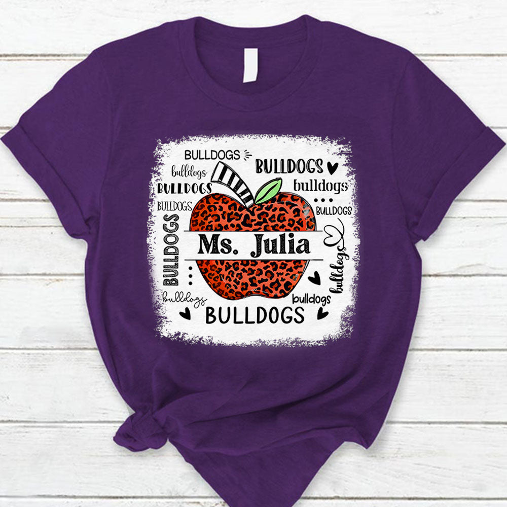 Personalized School Mascot Leopard Apple Custom Name T-Shirt Teacher Appreciation Gift