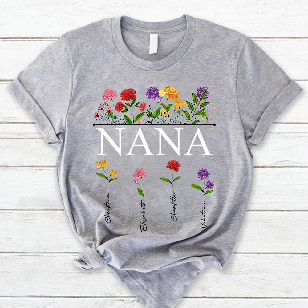 Personalized Nana Carnation Garden Shirt For Grandma
