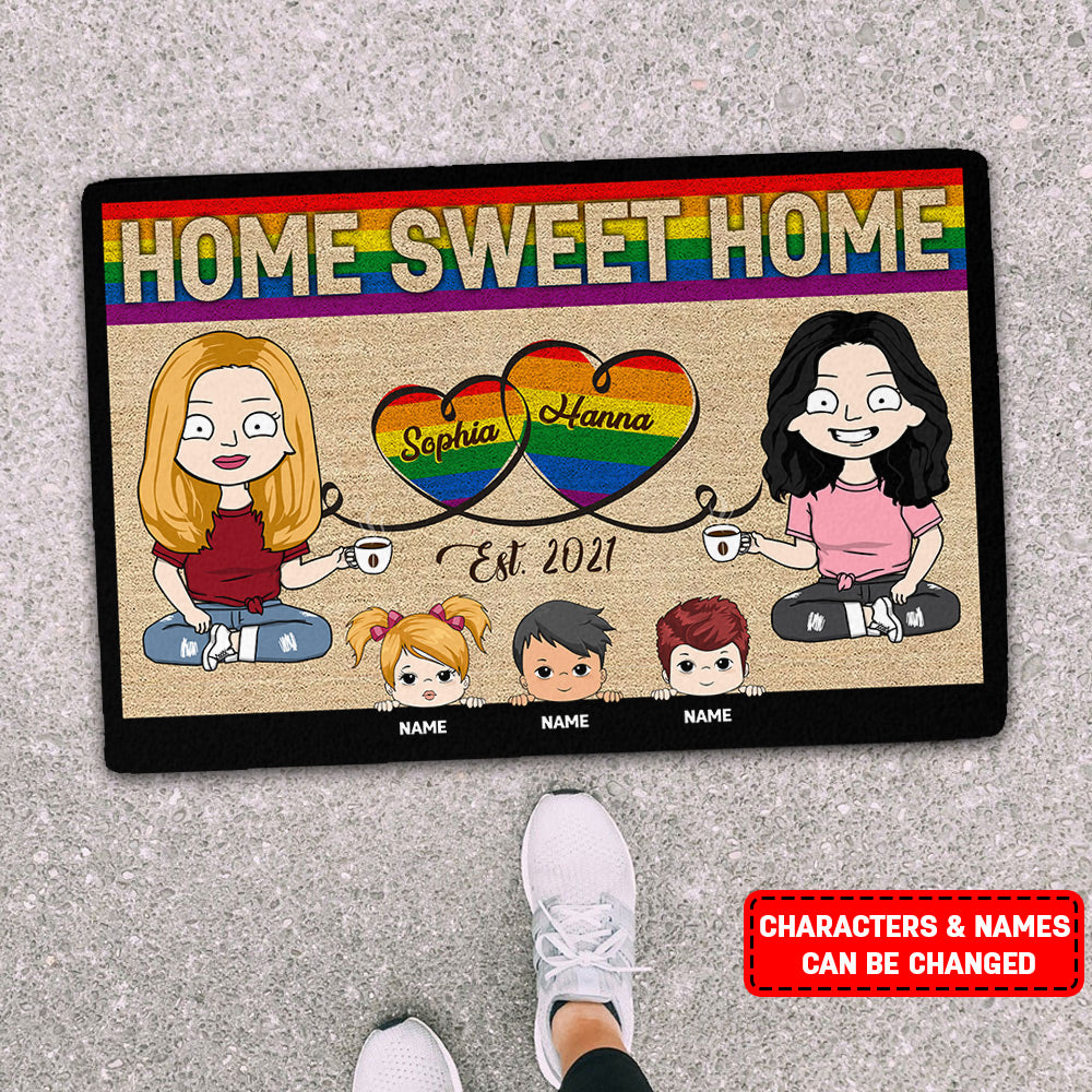Personalized Home Sweet Home With Kids Pride Doormat Gift For Lgbt Couples
