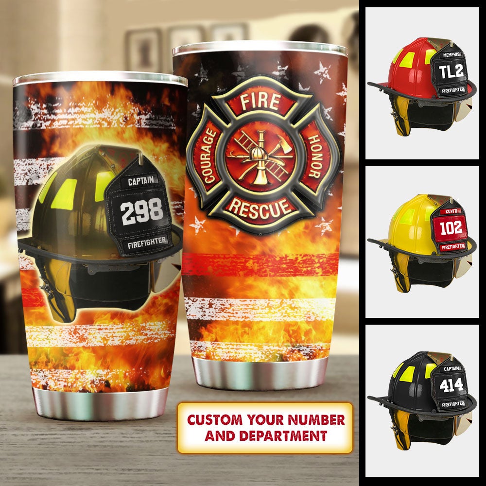 Personalized American Firefighter Tumbler Proud Firefighter Helmet And Number Can Be Changed Tumbler