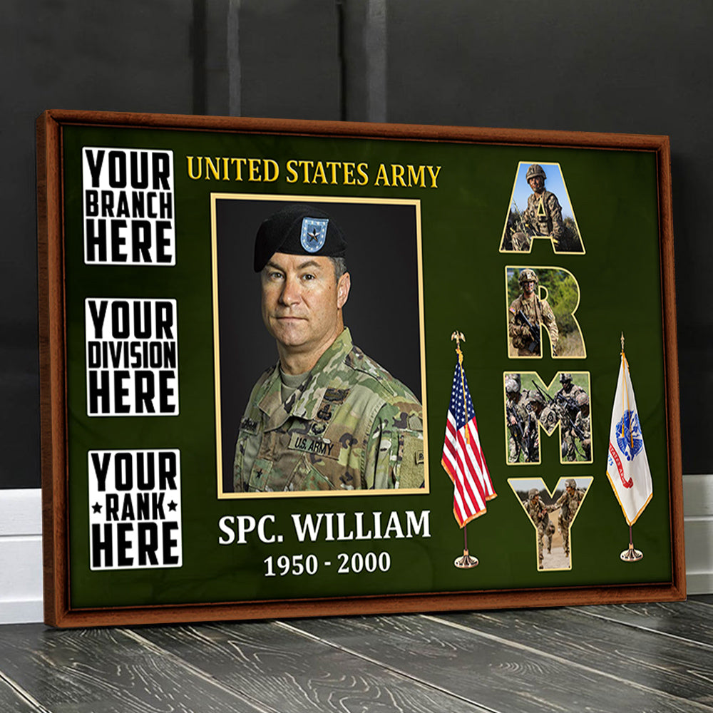 Personalized Gift For Military Veteran Dad Grandpa Veteran Custom Rank Name Division Image Veteran Poster Canvas H2511