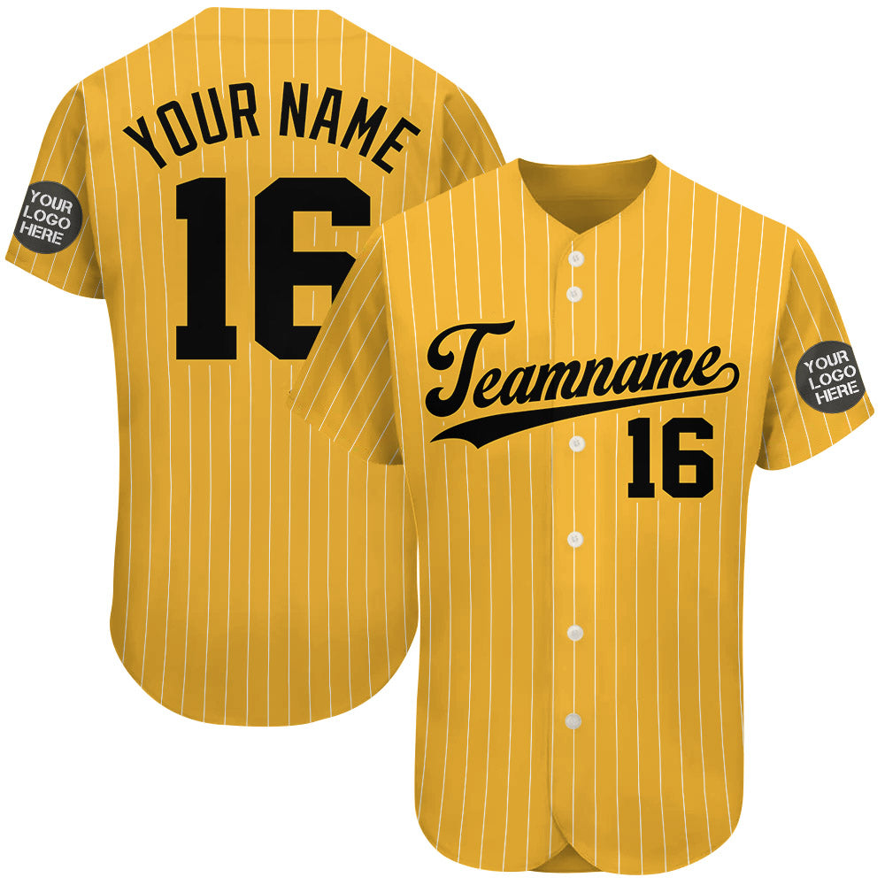 Custom Logo Name Number Gold Pinstripe Baseball Jersey