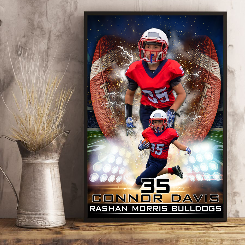 Personalized Name Number School Name Team Name American Football Player Poster Canvas For Football Lover Football Son Mom H2511