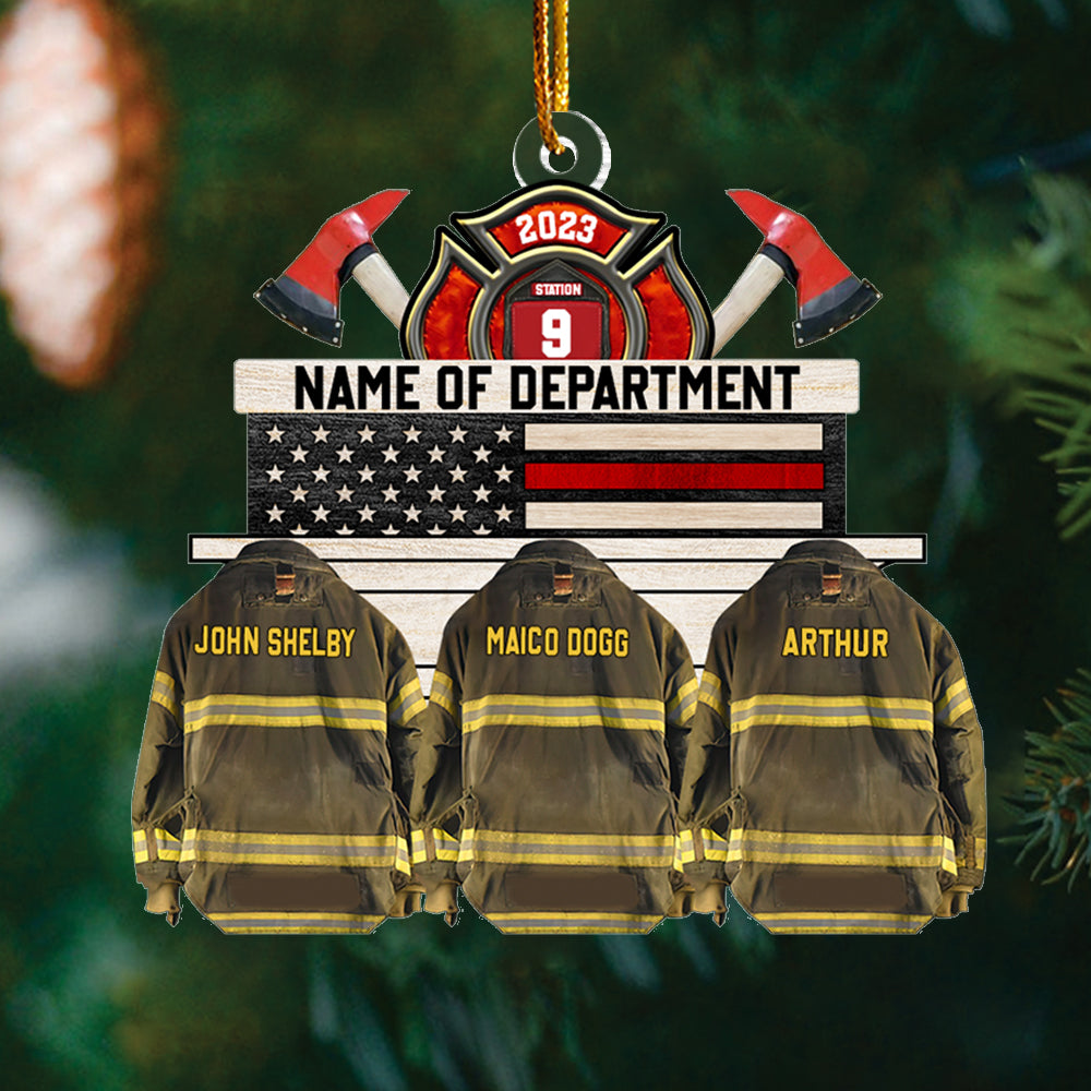 Firefighter Group Squad And Team Ornament, 1-20 Spots For Names On The Jackets Helmet Axes Gift For A Station, Fire Man