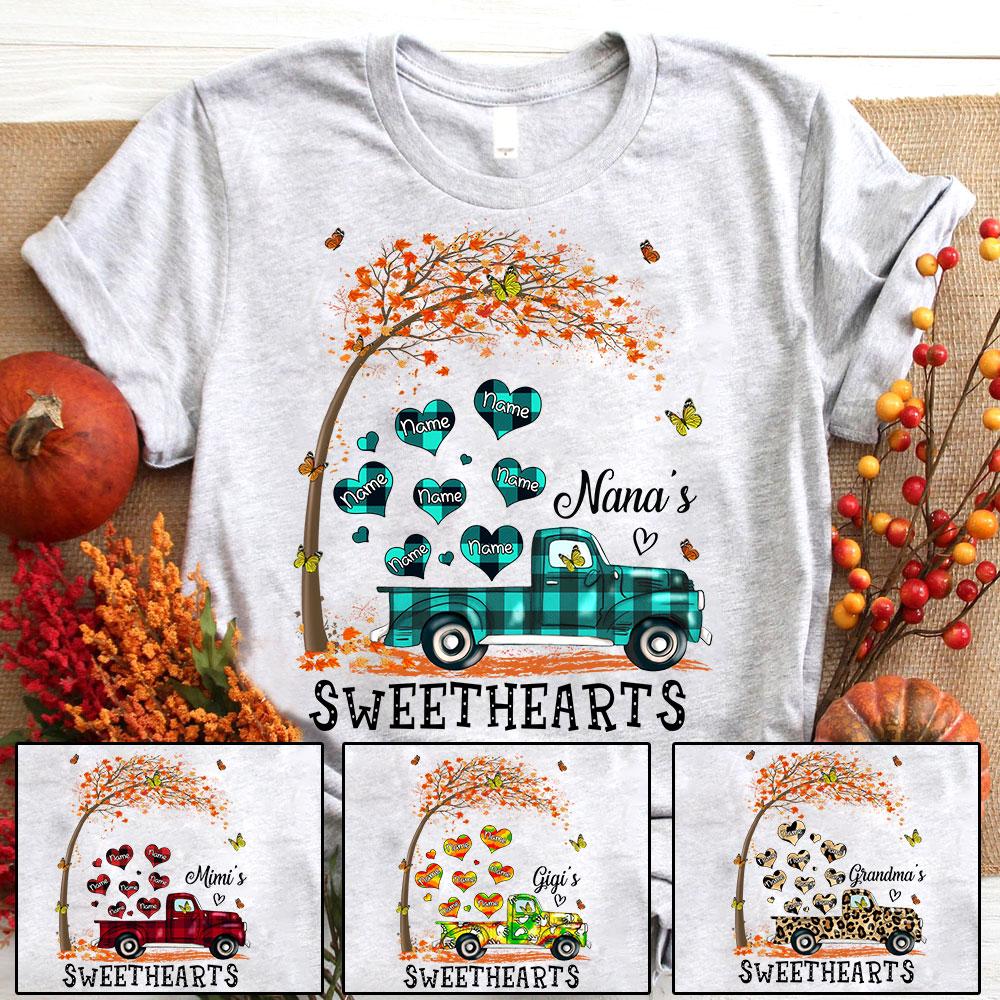 Personalized Nana's Sweethearts Truck Autumn Shirts, Grandma Nana Tree Fall Shirt, Custom Nana With Grandkids Name Shirt