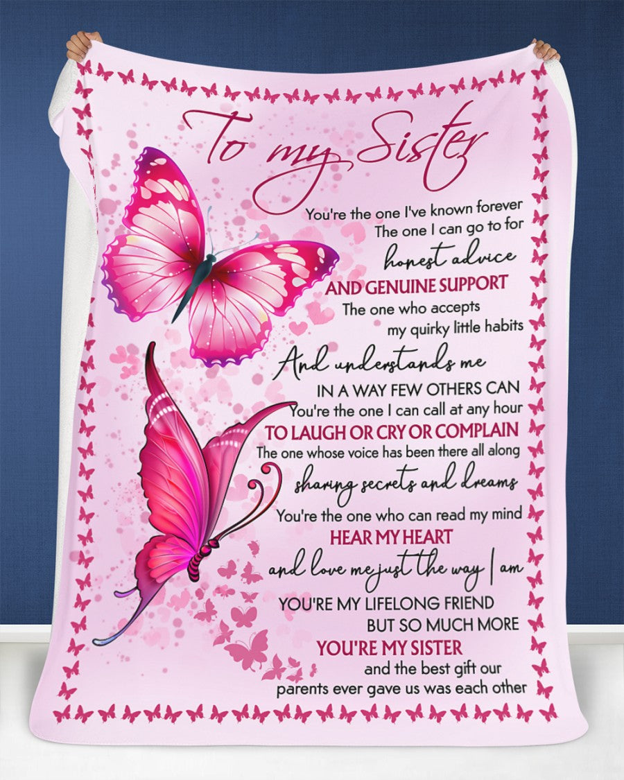 Personalized To My Sister Pink Butterfly Blanket From Sister, To My Sister You Are The One I've Known Forever Pink Butterfly Blanket Gifts For Sister.