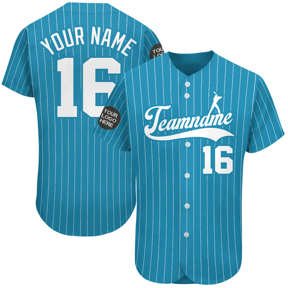 Custom Logo Name Number Panther Blue Pinstripe Baseball Jersey