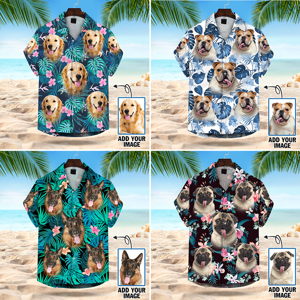 Personalized Hawaiian Custom Leaves & Flowers Pattern With Dog Photo Hawaiian Shirt Hibiscus Aloha Shirt For Dog Lovers Hk10