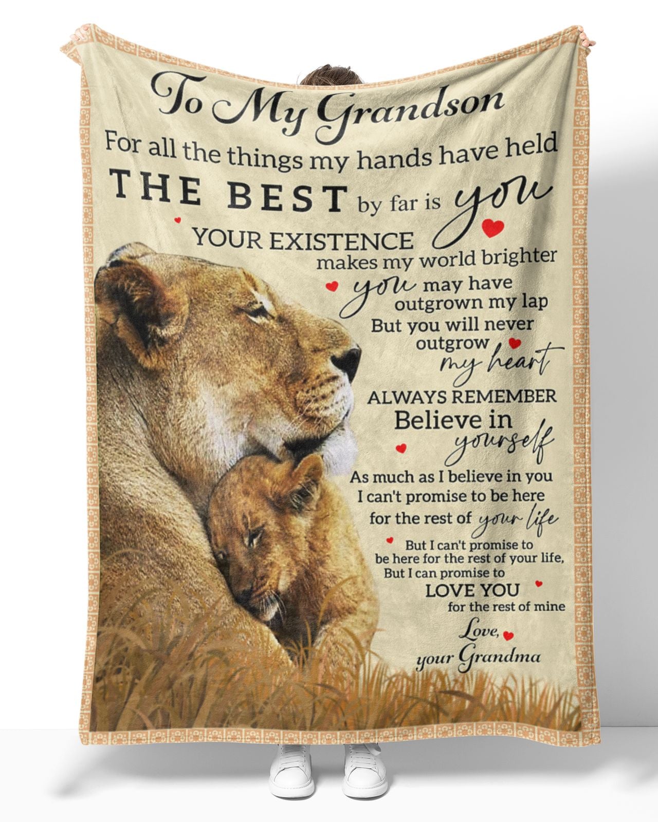 Personalized To My Grandson Lion Big Hug Blanket From Grandma, To My Grandson For All The Things My Hands Have Held Lion Blanket Gifts For Grandson.