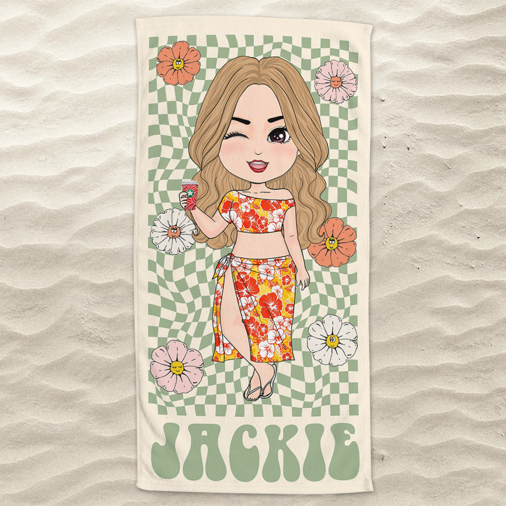 Girls Besties Custom Beach Towel Retro Flowers Style - Gift For Besties Sisters