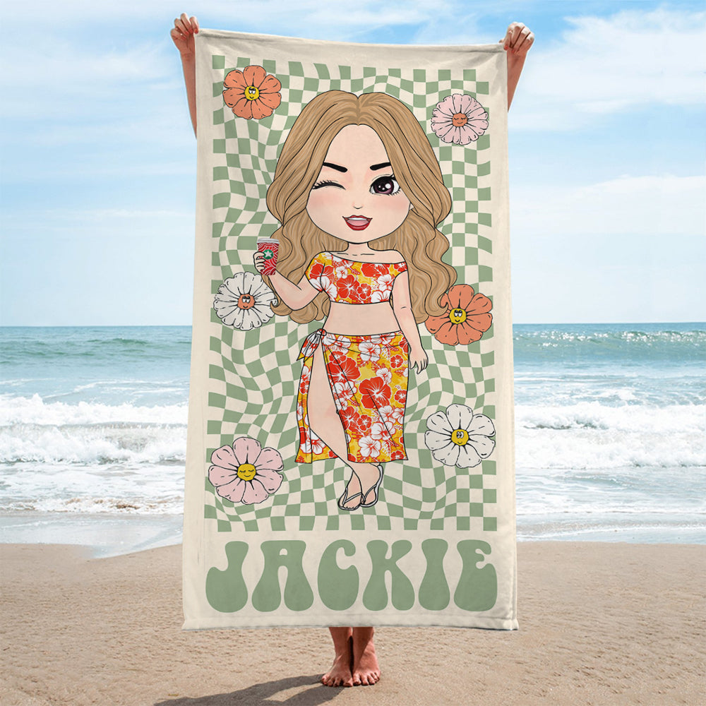 Girls Besties Custom Beach Towel Retro Flowers Style - Gift For Besties Sisters