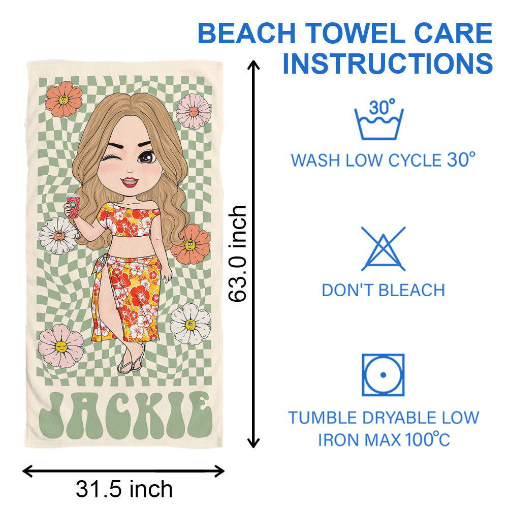 Girls Besties Custom Beach Towel Retro Flowers Style - Gift For Besties Sisters