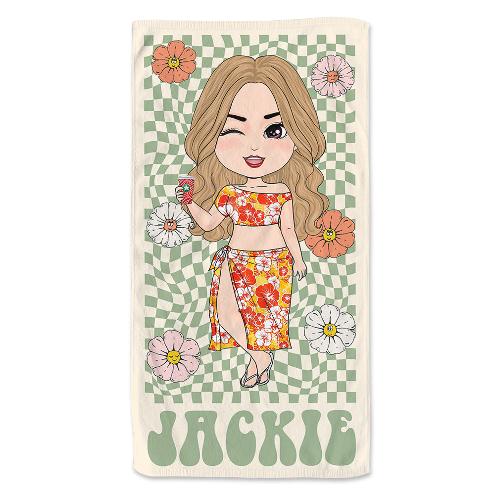 Girls Besties Custom Beach Towel Retro Flowers Style - Gift For Besties Sisters
