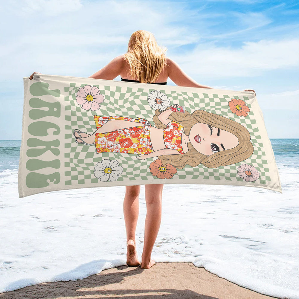 Girls Besties Custom Beach Towel Retro Flowers Style - Gift For Besties Sisters