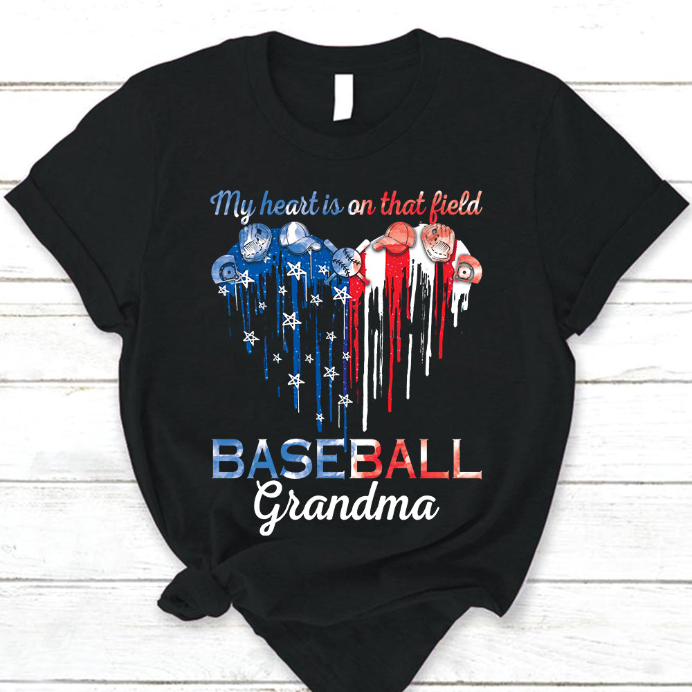 Personalized Shirts My Heart Is On That Field American Heart Flag Shirt For Baseball Mom Grandma Hk10