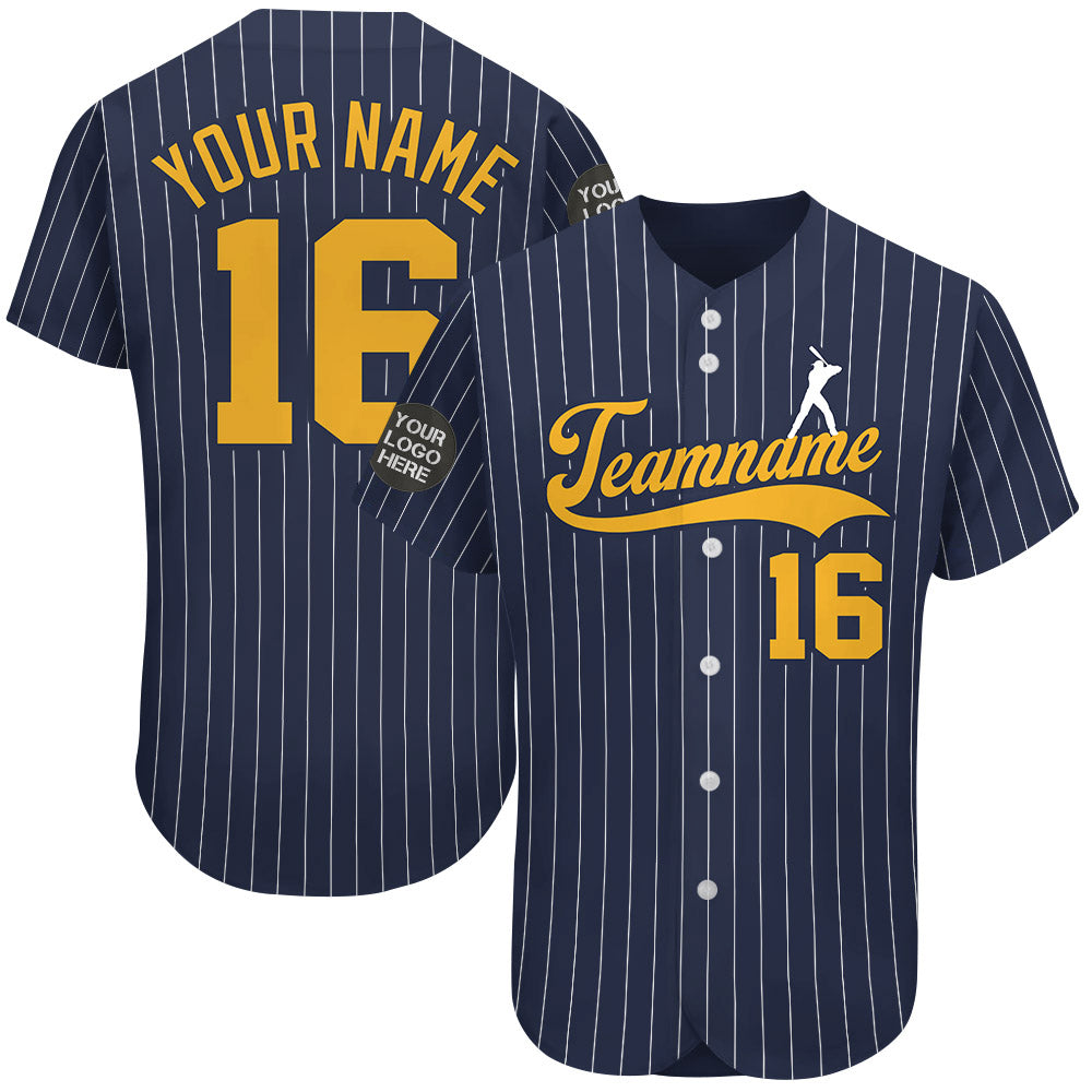 Custom Logo Name Number Navy Pinstripe Baseball Jersey