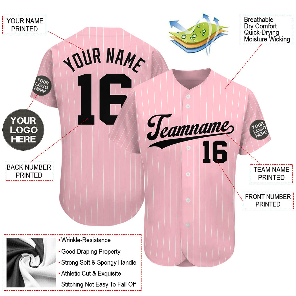 Custom Logo Name Number Pink Pinstripe Baseball Jersey