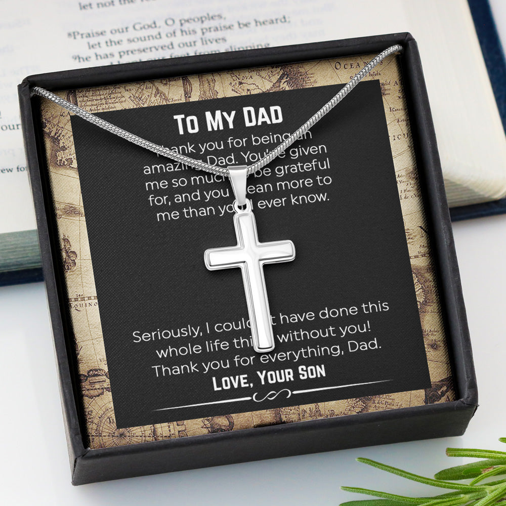Personalized To My Dad Necklace From Daughter Son, Dad Stainless Cross Necklace Gift For Men Thank You For Being An Amazing Dad