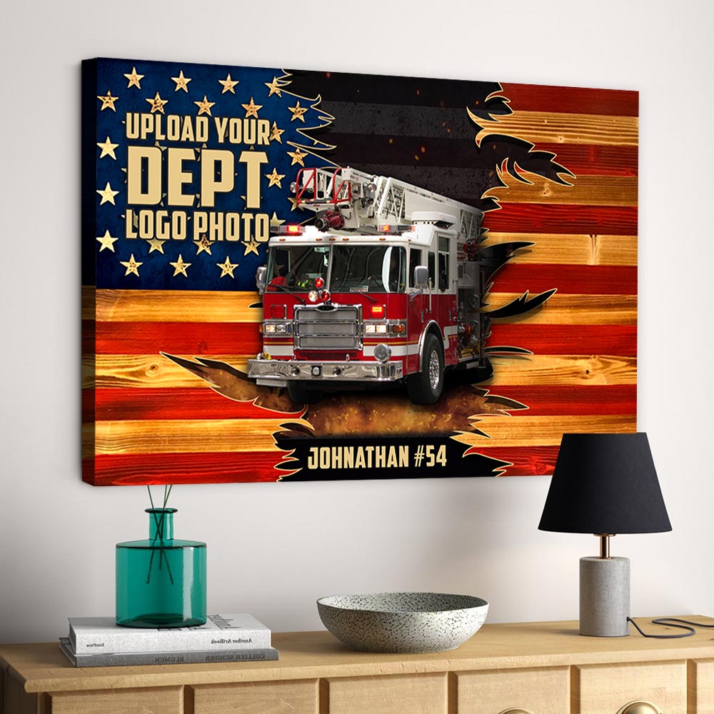 Personalized Poster Canvas For Firefighter Custom Logo Name Number Poster Canvas For Firefighter Half Thin Red Line Fireman K1702